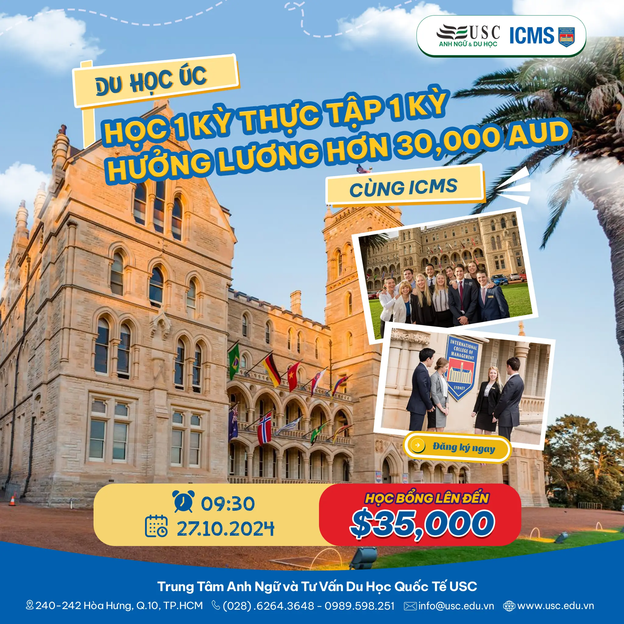 DU HỌC ÚC - HỌC 1 KỲ THỰC TẬP 1 KỲ HƯỞNG LƯƠNG HƠN 30,000 AUD CÙNG ICMS